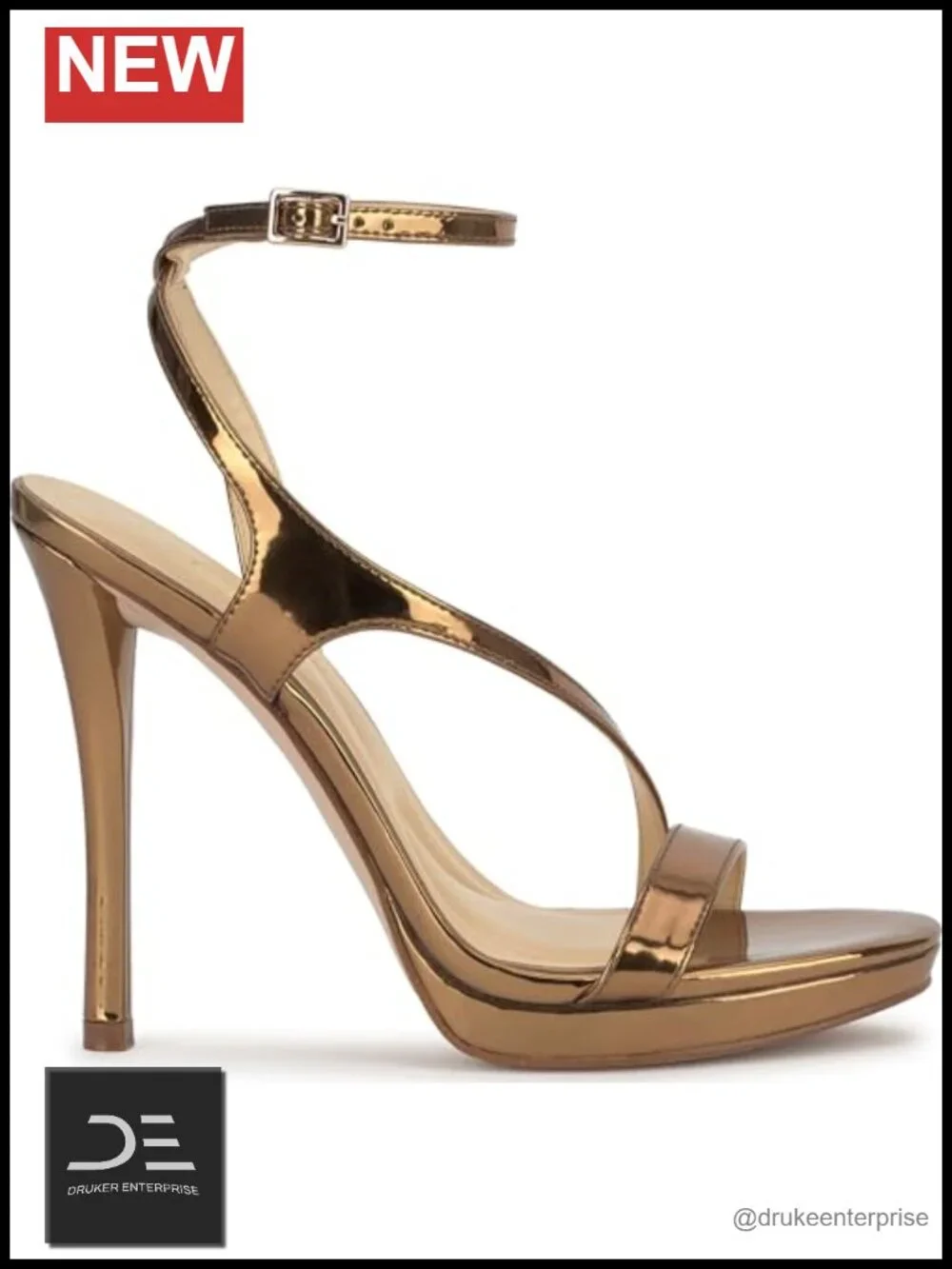 Faux Leather Stiletto Heel Sandals Ankle Strap Open Round Toe 4.5in